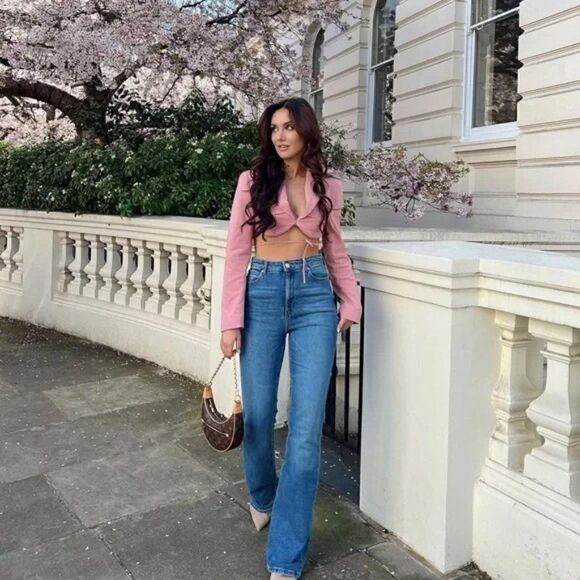 Zara Pink Stitch Detail Cropped Blazer - Picture 4 of 11